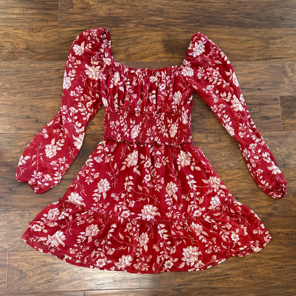 Trixxi Red Floral Long Sleeve Dress